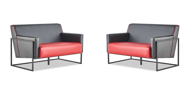 Sofa set 2-seater black red leather sofas modern couch leather stainless steel