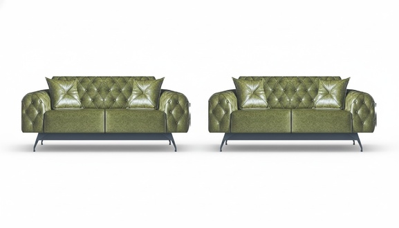 Sofa Set 2-Seater Led Sofas Green Chesterfield Classic Cushion Upholstery