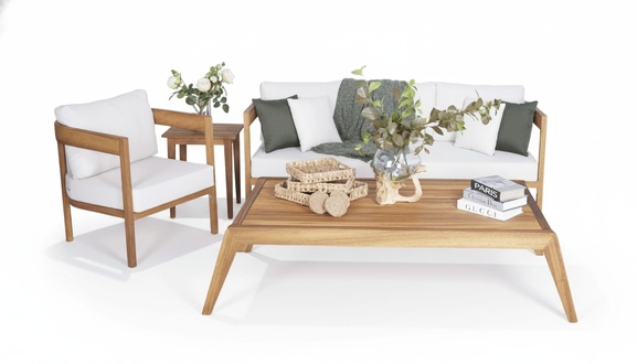 Sofa set 3+1 seating garden furniture set wooden coffee table designer terrace furniture