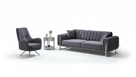 Sofa Set 3-seater + 1-seater Living Room Luxury Chesterfield Gray Sofa Suite