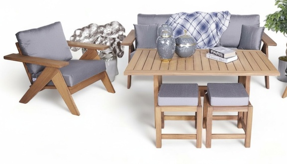 Sofa set 3+1 seats x pouffe seating groups wooden dining table garden furniture set 5 pieces
