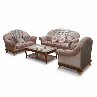 Baroque style made of real wooden set of 3+2+1 seater chesterfield designed sofas
