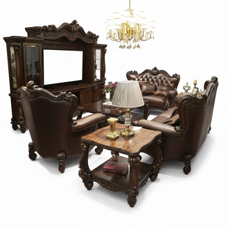 Baroque style made of real wooden living room 3+2+1 seater sofa set chesterfield design