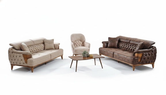 Sofa set 3+3+1 wood living room luxury sofa chesterfield complete