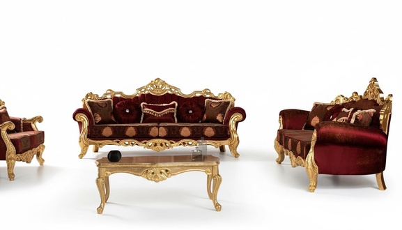 Sofa Set 3+3 Seater Luxury Set Three Seater Sofas Fabric Baroque Group