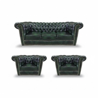 Sofa set 3pcs sofa couch upholstery Chesterfield design 2x armchair leather sofa new