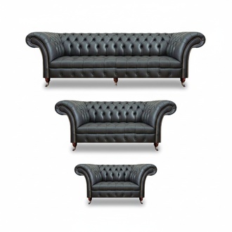 Sofa set 3-piece leather sofas complete living room upholstered furniture new Chesterfield
