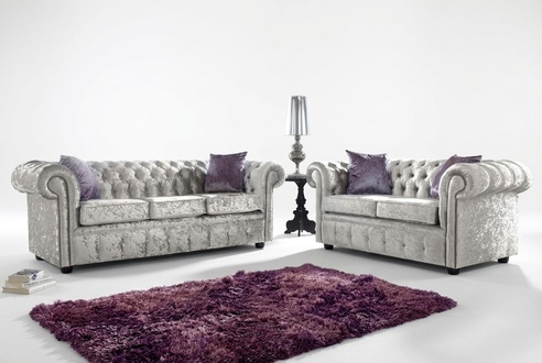 Sofa Set 3+2 Seaters Chesterfield Silver Textile Upholstered Comfortable Couches Set New