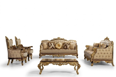 Classic Sofa Set Coffee Table Armchair Couch 5pc Chesterfield Furniture
