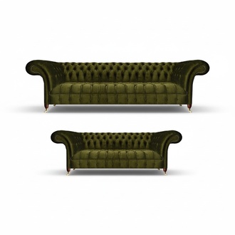 Sofa Set Complete Living Room 2x Sofas Textile Green Furnishing New