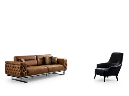 Sofa set complete sofa 31 seat armchair faux leather brown set of 2 pieces