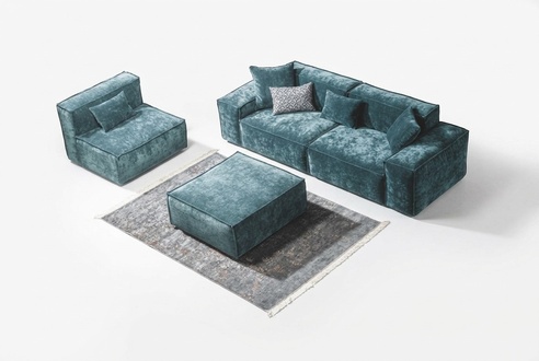 Sofa set cube furniture xxl 3+1 seater blue living room armchair stool
