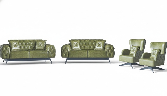 Sofa set cushion upholstery 2-seater leather armchair green furniture Chesterfield