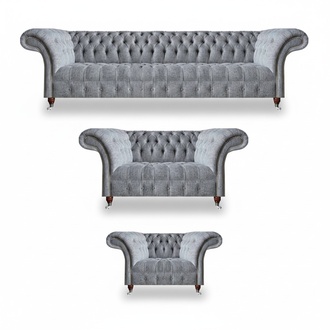 Sofa set gray set 3 pieces design furniture armchairs Chesterfield sofas living room