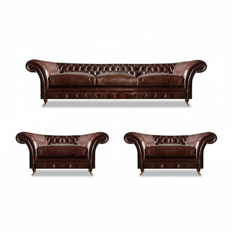 Leather sofa set 3+1+1 Chesterfield modern brown furniture