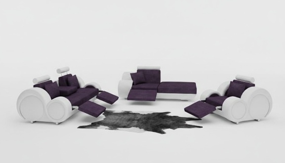 Sofa set leather & textile fabric + USB, sofa set 3 + chaise + 1 living landscape
