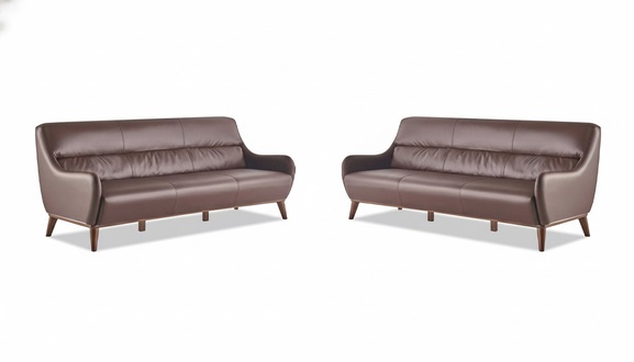 Leather Sofa Set Wooden 3-Seater Leather Sofas Brown Classic Couch