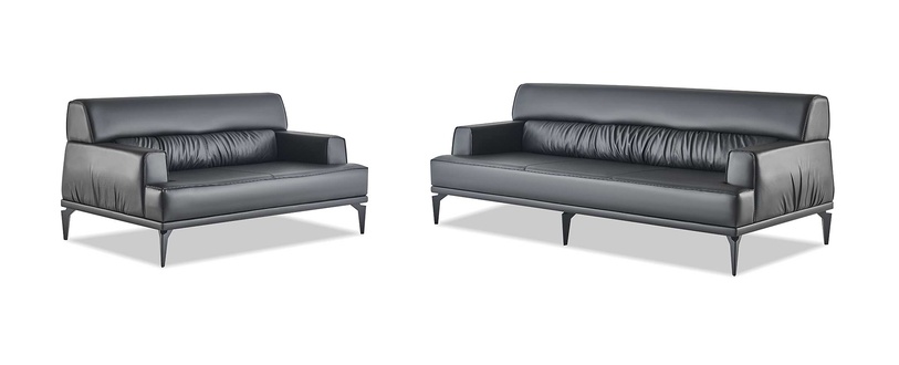 Modern Sofa Set 3-Seater 2-Seater Black Sofas Leather Stainless Steel Wood