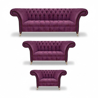 Purple sofa set 3-piece luxury upholstered furniture Chesterfield living room