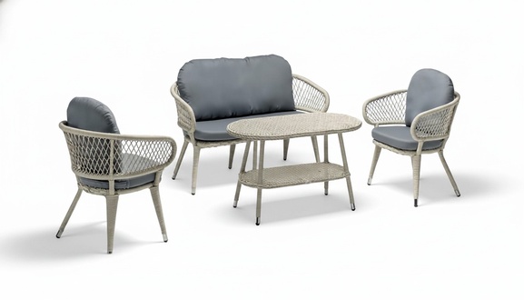 Rattan sofa set gray luxurious 2-seater modern 2x armchairs coffee table