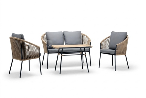 Rattan Sofa Set Gray Luxurious Sofa 2-Seater Modern 2x Armchairs Coffee Table
