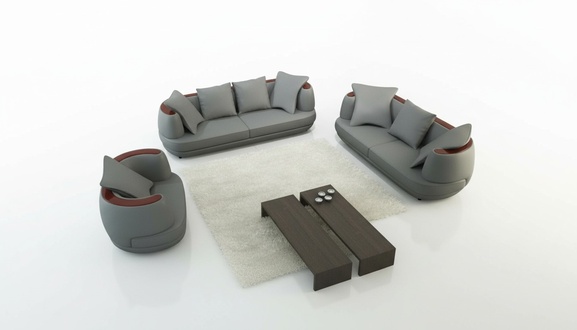 Royal Luxury Designer Sofa Set Upholstered 3+2+1 Leather Sofa Seat Royal Gray