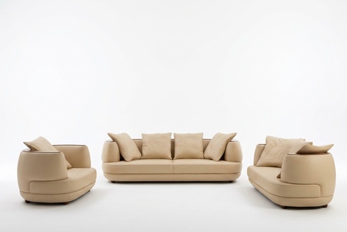 Royal Luxury Designer Sofa Set 3+2+1 Upholstered Leather Sofa Seat Beige