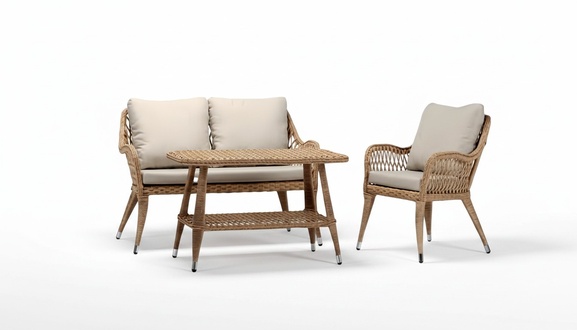 Sofa set sofa 2-seater luxurious rattan modern armchair coffee table brown