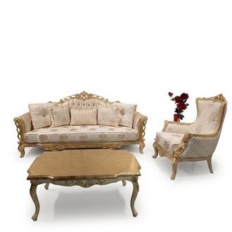 Sofa set sofa 3+1 seater armchair table carved legs coffee table 3pcs.
