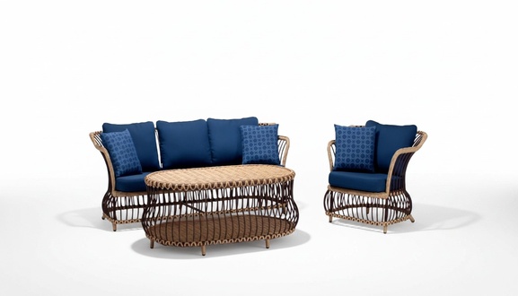 Sofa set sofa 3-seater luxurious rattan modern blue armchair coffee table
