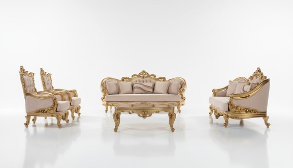 Sofa Set Sofa Seater Coffee Table Armchair Sofas Set Fabric Baroque Seat 5pcs New