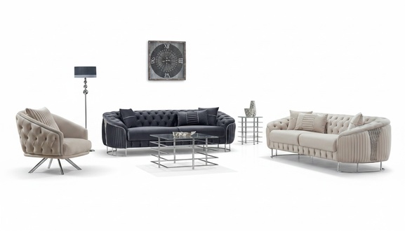 Sofa set Sofas Couches Upholstered sofa Three-seater Armchair Beige 3-piece