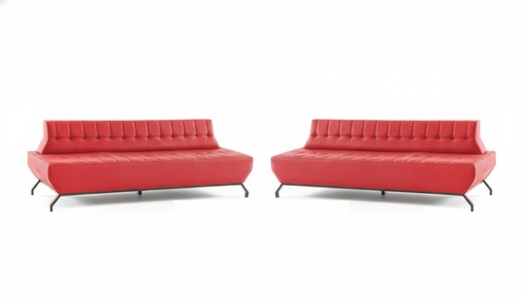 Chesterfield Leather Sofa Set Stainless Steel 2-Seater Art Deco Red