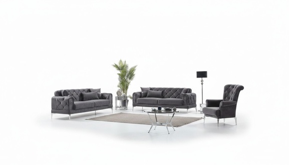Sofa set three-seater sofa 3 seats fabric upholstered sofa gray armchair 3 pieces