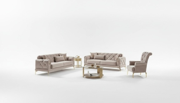 Sofa set three-seater fabric sofa upholstered sofa beige armchair 3-piece
