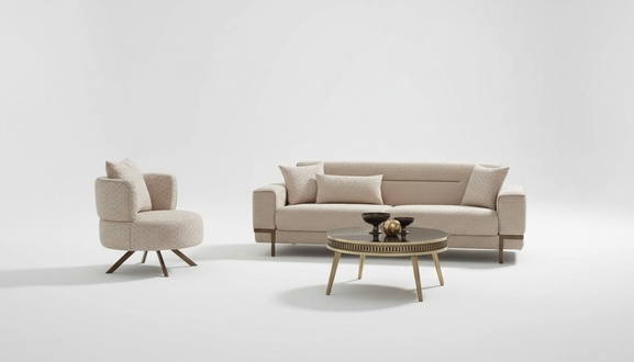 Sofa set three-seater sofa upholstered sofa beige chair 2 pieces