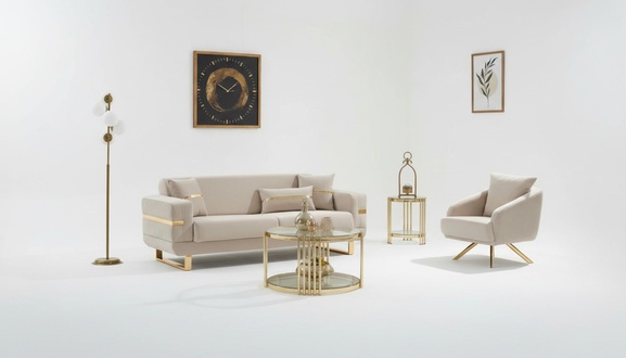 Sofa set three-seater sofa fabric sofa upholstered sofa beige armchair 2-piece
