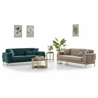 Sofa set three-seater upholstered sofa fabric sofa 2-piece green beige sofas
