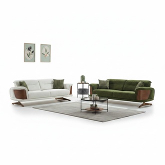 Sofa set three-seater white green fabric 2-piece upholstered sofa couches