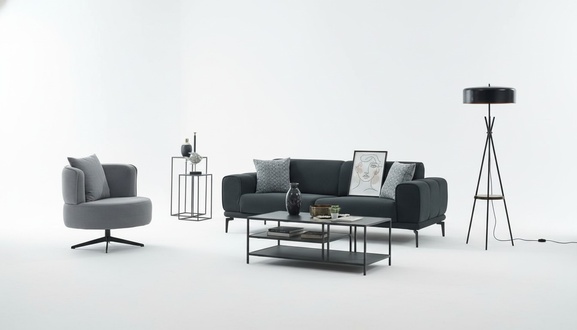 Sofa set upholstered sofa three-seater armchair black fabric sofa 2-piece set