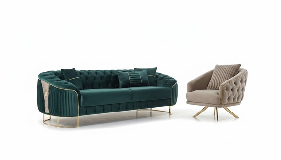 Couch set upholstered sofa three-seater armchair green fabric sofa 2-piece