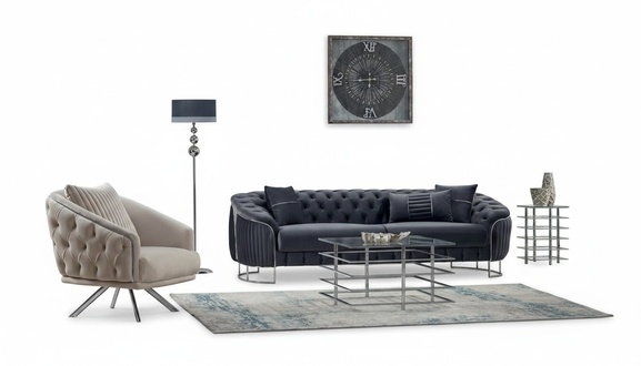 Sofa set upholstered sofa three-seater armchair gray couch fabric sofa 2-piece