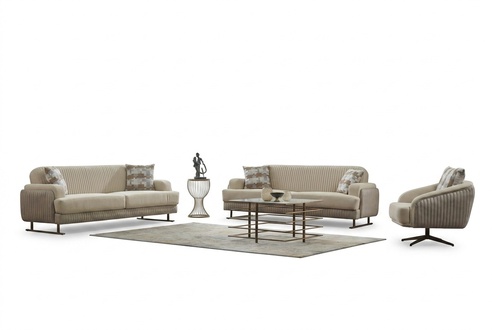 Couch set upholstered sofa three-seater fabric beige 3-piece sofa armchair