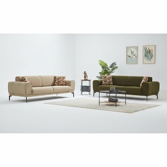 Sofa set upholstered sofa three-seater green couch beige fabric sofa 2-piece