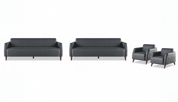 Black Sofa Suites 3-Seater 2-Seater Armchair Solid Color Leather Set Sofas