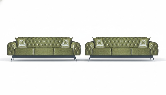 Chesterfield Sofa Set 3-Seater Sofas Green Classic Cushions