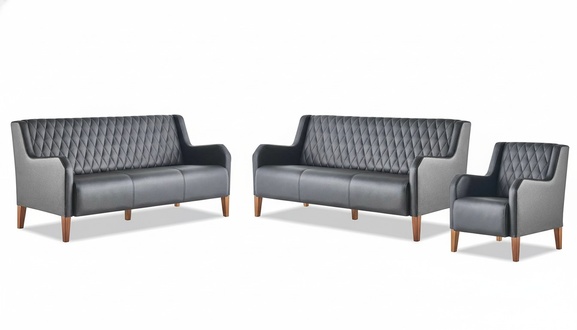 Sofa set 3-seater chair black leather modern wood sofas