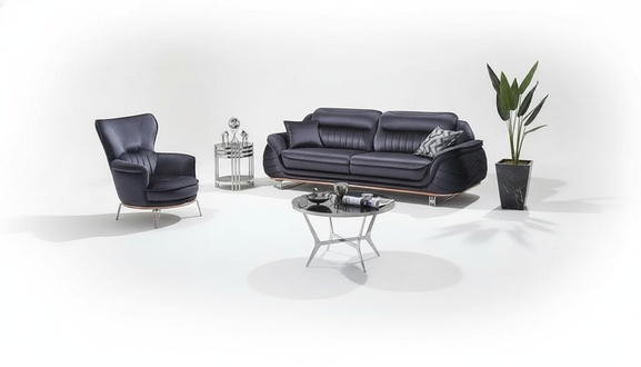 Sofa set 3+1 seats living room black luxurious armchairs with three-seater sofa