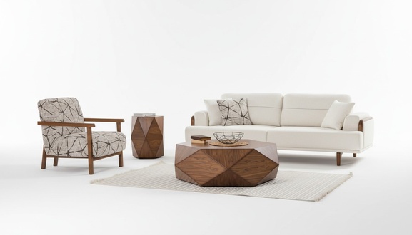 Sofa Set 3+1 Seater Modern Cream Wooden Frame Living Room Comfort Design