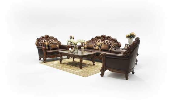 Baroque style made of real wooden living room 3+2+1 seater sofa set